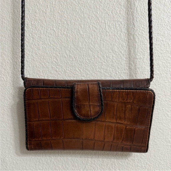 Brighton Convertible Croc Leather Crossbody Organizer Bag Wallet Brown - Picture 3 of 13